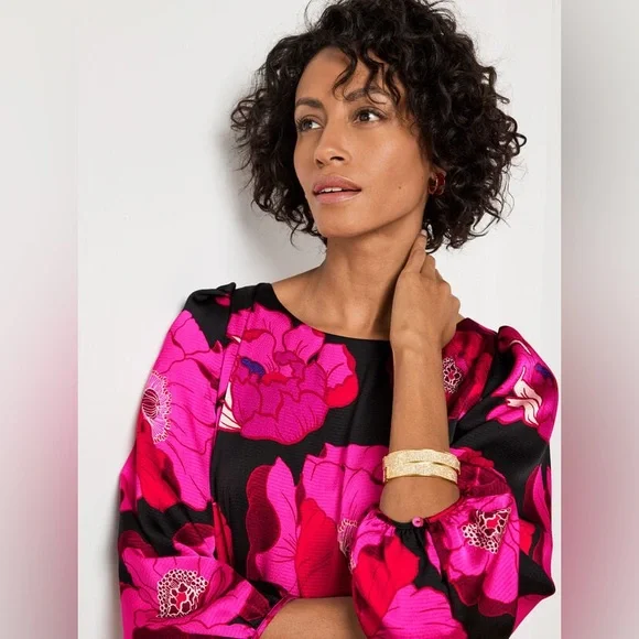 Talbots SATIN FIT & FLARE DRESS - BLOOMING FLORAL - Picture 3 of 5